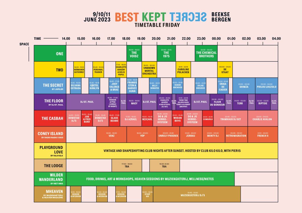 Best Kept Secret 2023 - BKS23 - Timetable - vrijdag