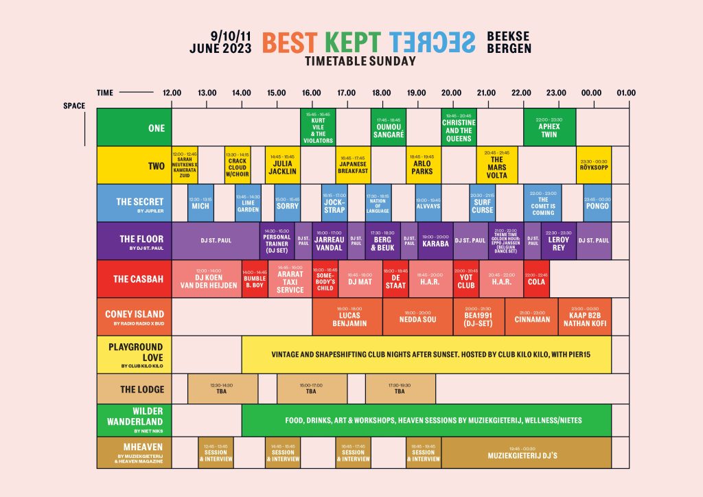 Best Kept Secret 2023 - BKS23 - Timetable - zondag