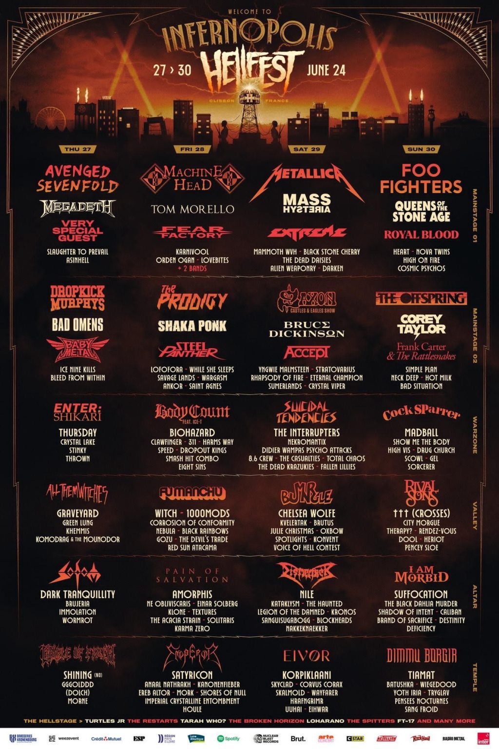 Volledige lineup Hellfest 2024 met Metallica bekend